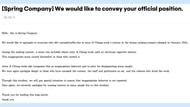 Spring Company issues an apology on behalf of the actor. (Image via website/Spring Company via Google Translate)